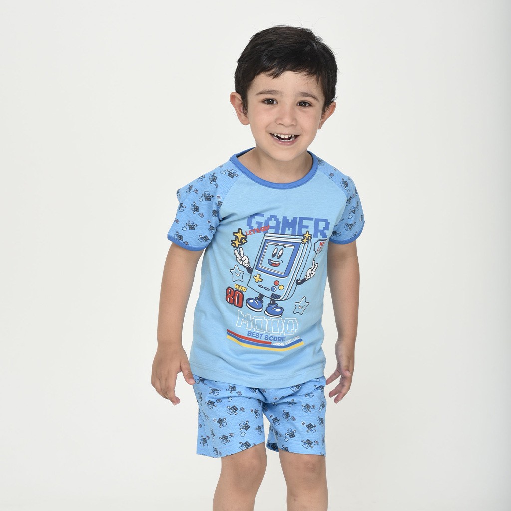 Pijama infantil manga corta azul