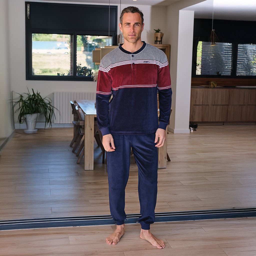 Pijama largo hombre cuello botones